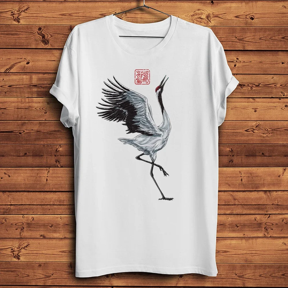 Auspicious Red-crowned Crane Bird,Funny Vintage T Shirt,Daily Short Sleeve Casual TShirt,Unisex Streetwear Tee Breathable Print