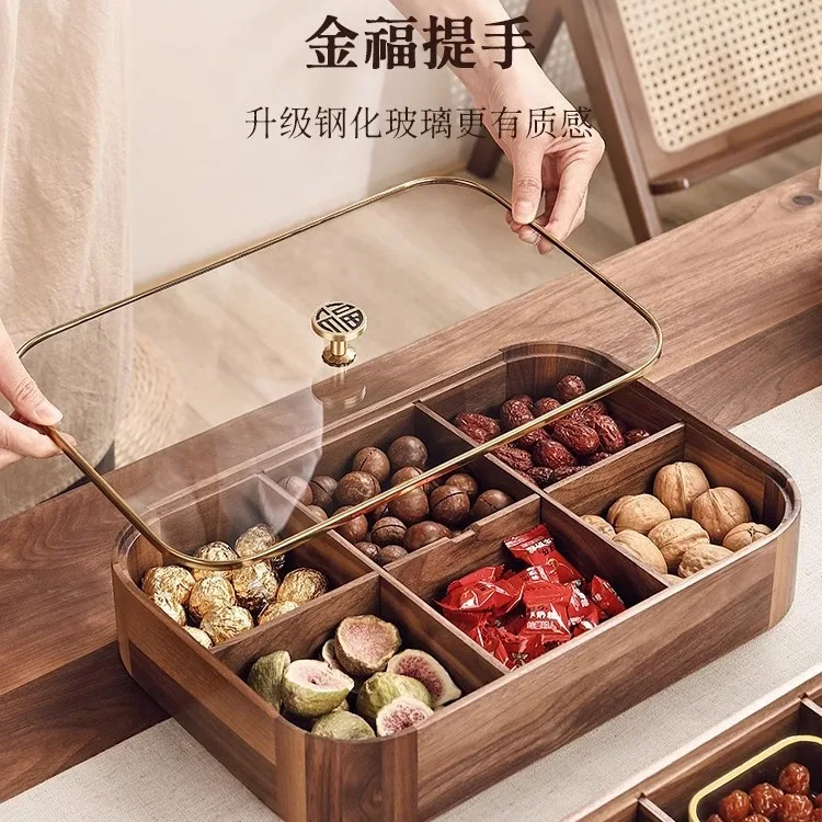 Suitable for new Chinese light luxury multi-layer snack storage candy box living room household solid wood nuts dried fruit coff