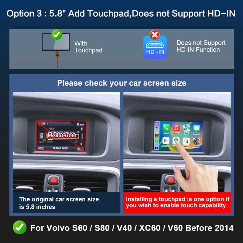 Draadloze CarPlay Android Auto Box 5G Upgrade Versie Voor Volvo V40 V60 XC60 S60 V70 XC70 S80 2010-2014 OEM Microfoon Accessorie