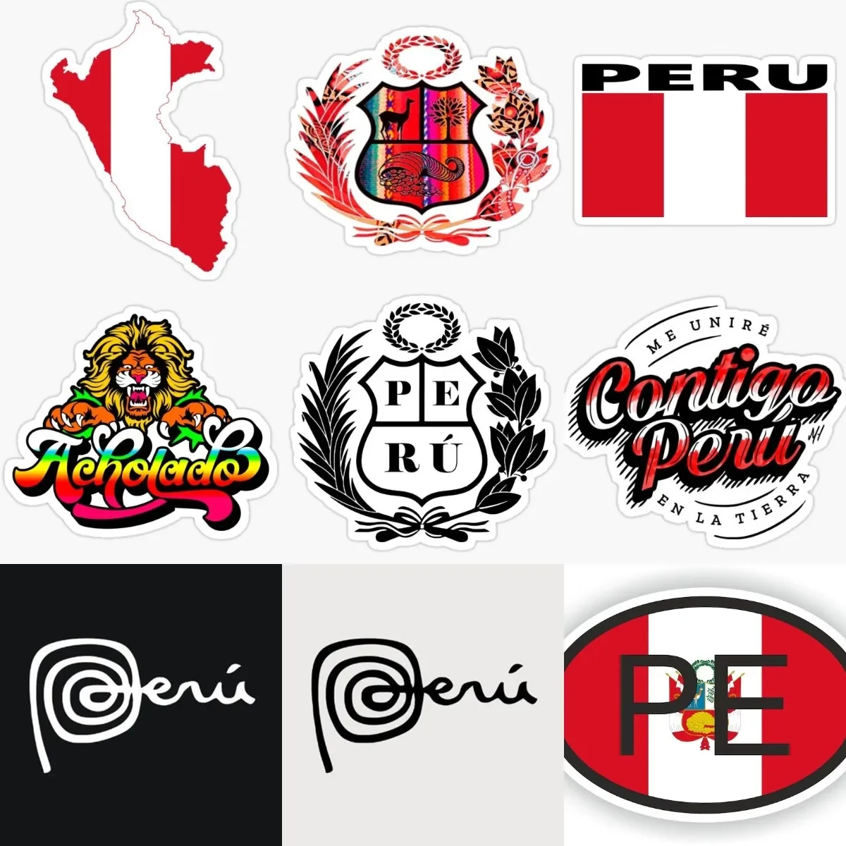 

PE Peru Flag Map National Emblem Sticker for Laptop Truck Window Motorcycle Bicycle Helmet Camper Fridge Table Decal Accessories