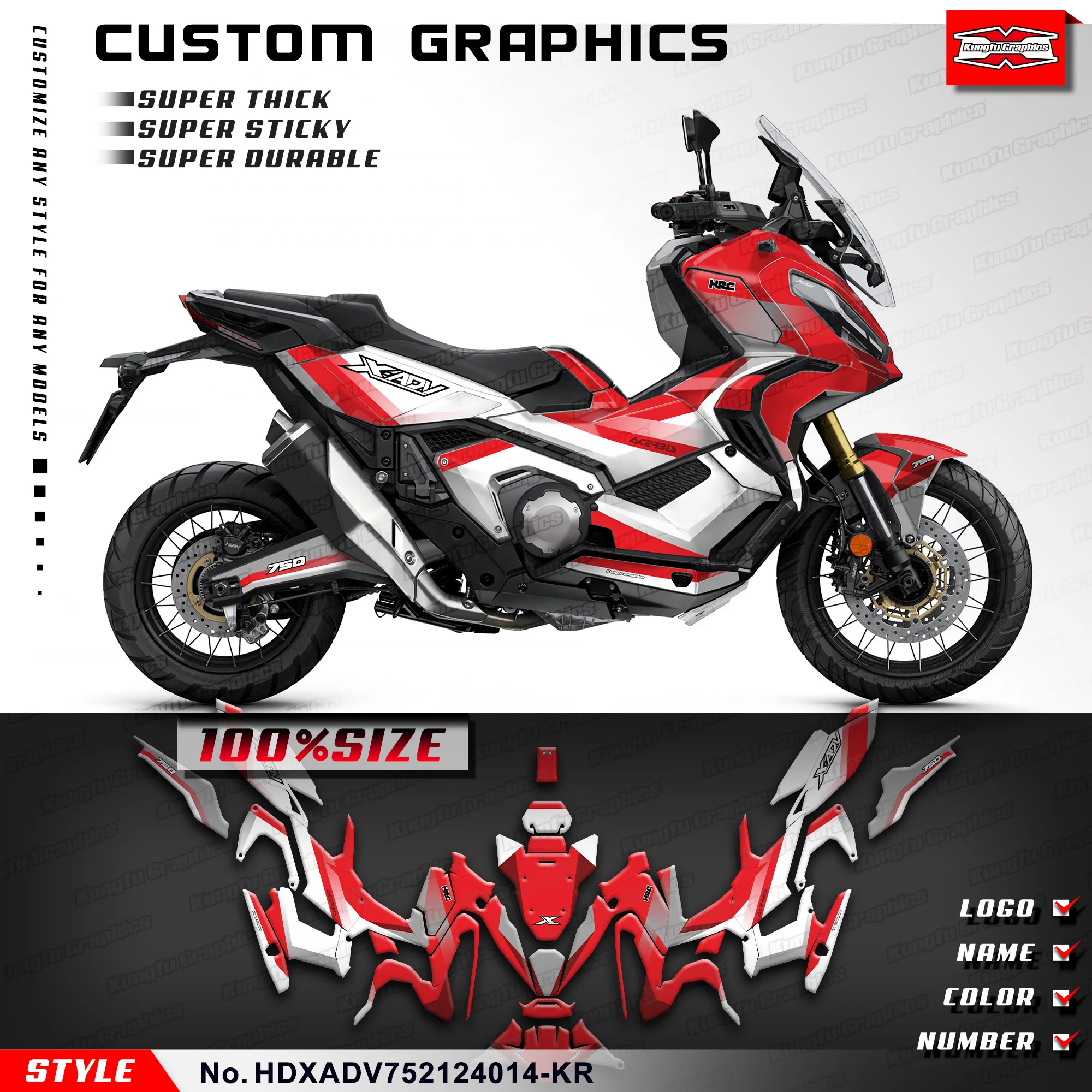 KUNGFU GRAPHICS Sticker Kit Laminated Decals for Honda X-ADV 750 X ADV 2021 2022 2023 2024, Rebuilding, HDXADV752124014-KR