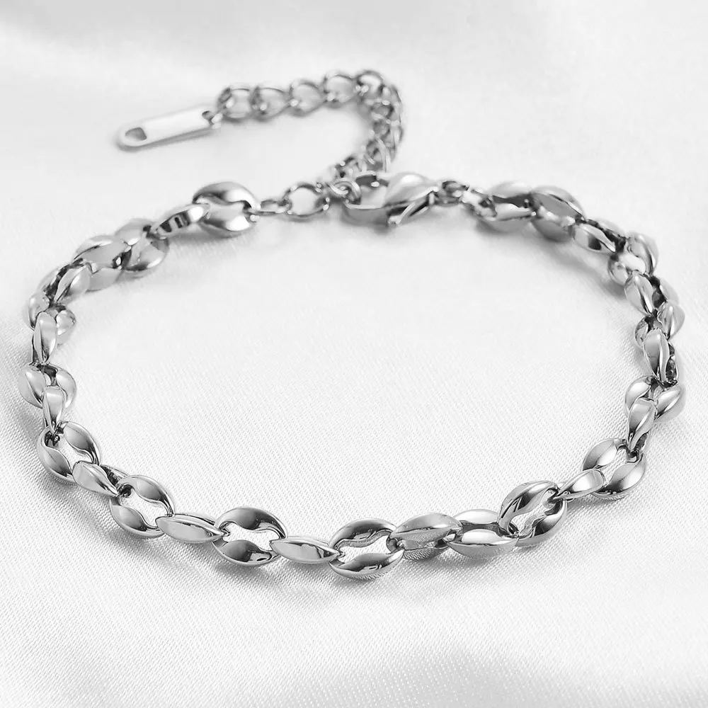 Trendy Coffee Bean Chain Bracelet 316L Stainless Steel Waterproof Tarnish Resistant Stackable Women Hand Accessories