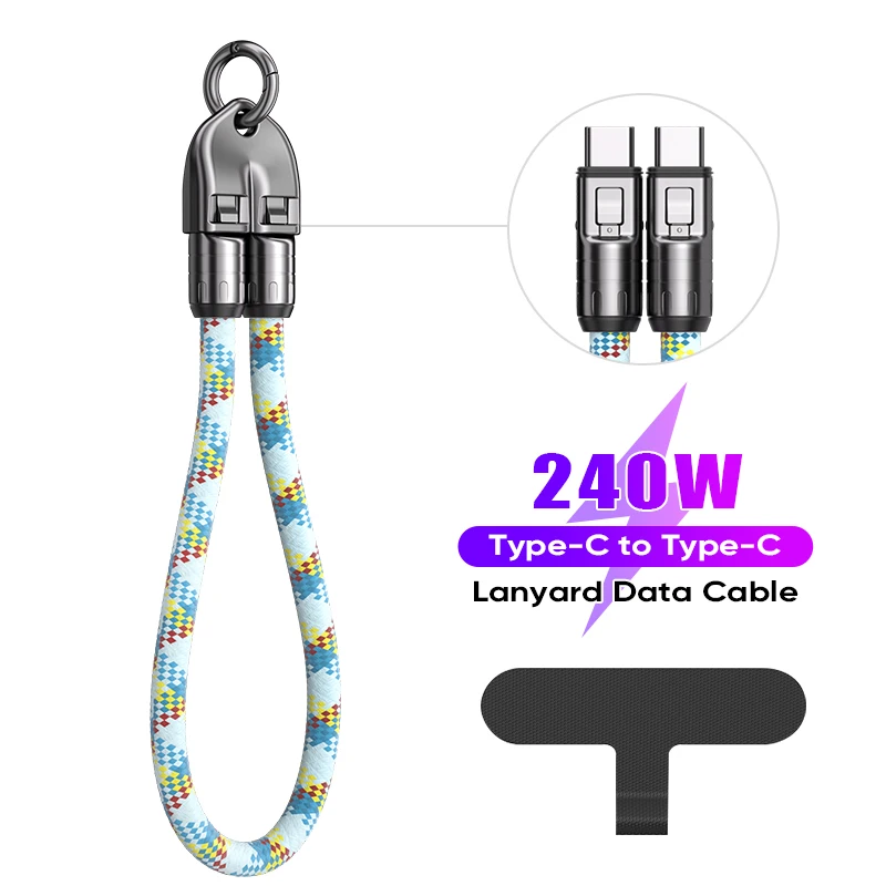 Cable de carga rápida USB C a Tipo C 2 en 1 portátil PD 240W con cordón, tipo llavero, cable de datos Tipo C para iPhone 15 16 Samsung Laptop