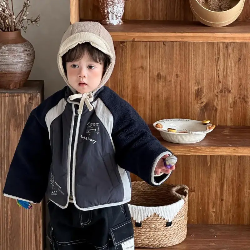 2025 Winter New Baby Long Sleeve Warm Coat Infant Girl Plus Velvet Thick Cardigan Coat Boys Cotton Padded Jacket Toddler Clothes
