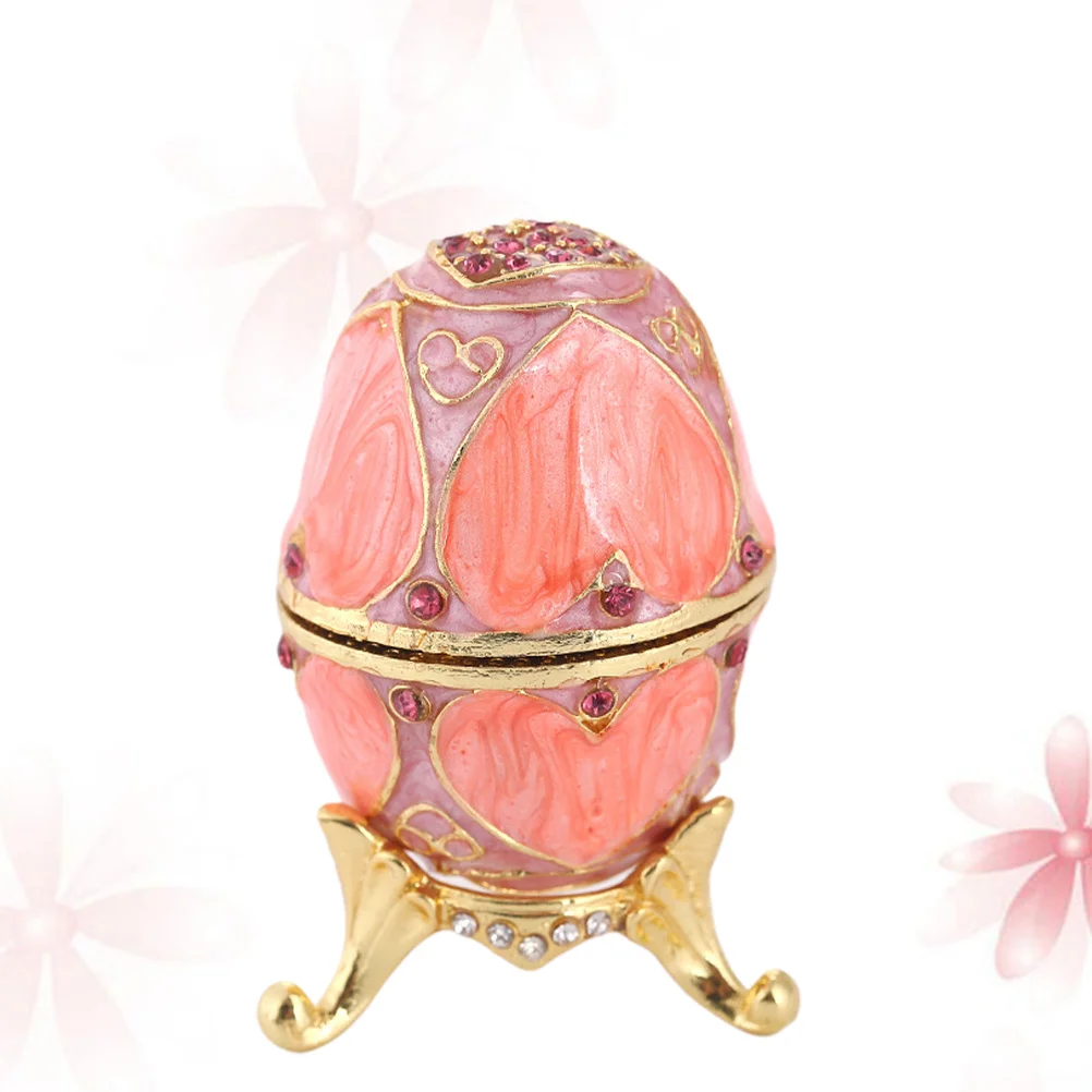 Egg Shape Jewelry Box Pink Metal Crafts Durable Storage Case Jewelry Container Necklace Holder Desktop Decoration