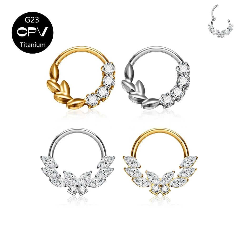 

G23 F136 Titanium Nasal Diaphragm Ring with Butterfly Luxury 5A Zircon Perforated Jewelry Men's and Women's Nose Rings Earrings
