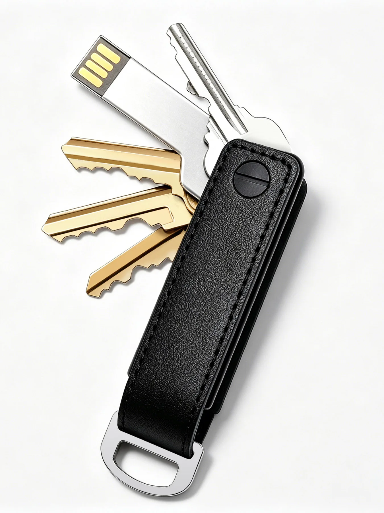 Tragbares Multifunktionales Leder-Schlüsseletui Aluminium-Schlüsselorganizer Clip Langlebiger Taschen-Schlüsselanhänger für Standardschlüssel – Detail 16