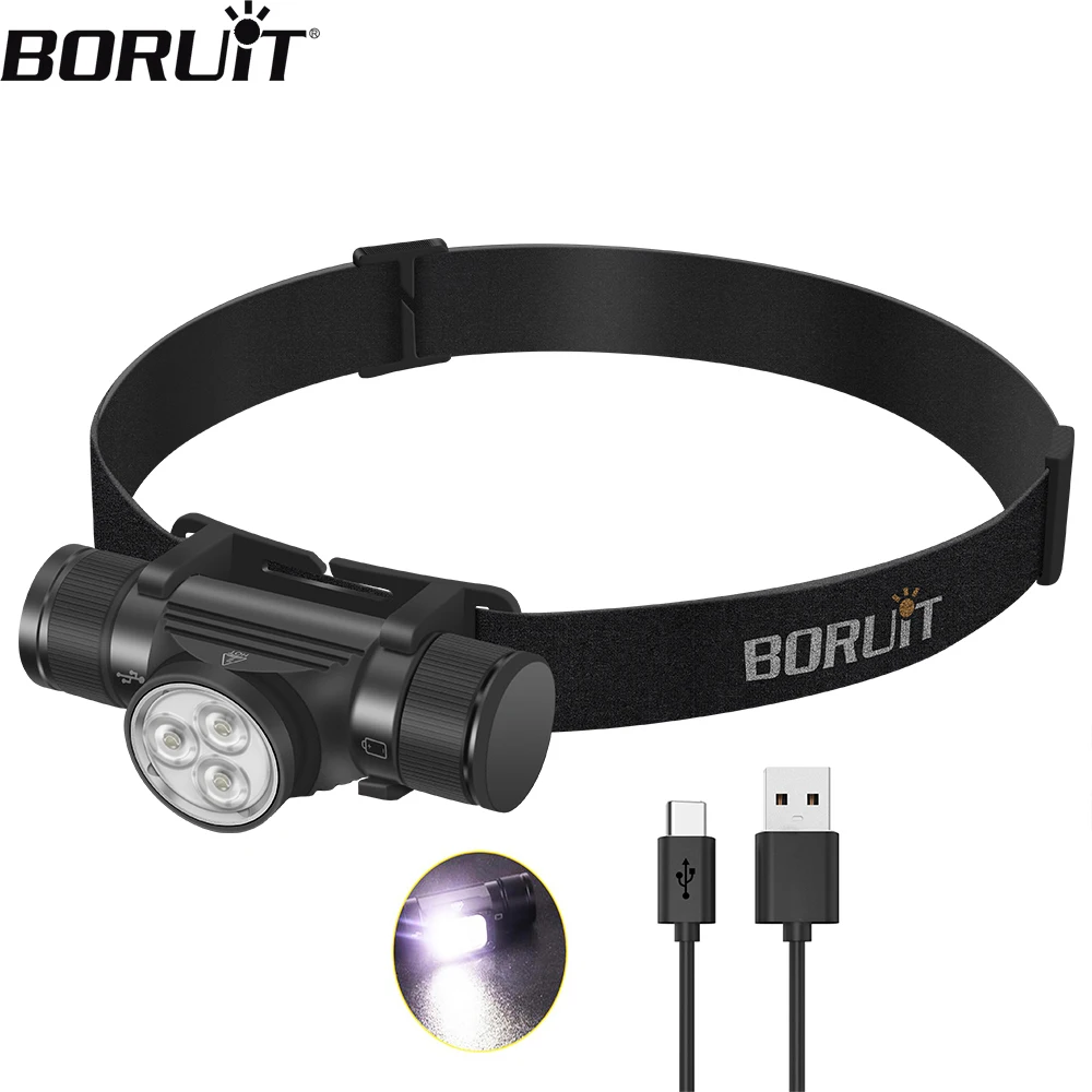 BORUiT HP330 2000LM LED Headlamp XPG Type-C Rechargeable Powerful Headlight 180° Swivel Base 18650 Head Torch Camping Lantern