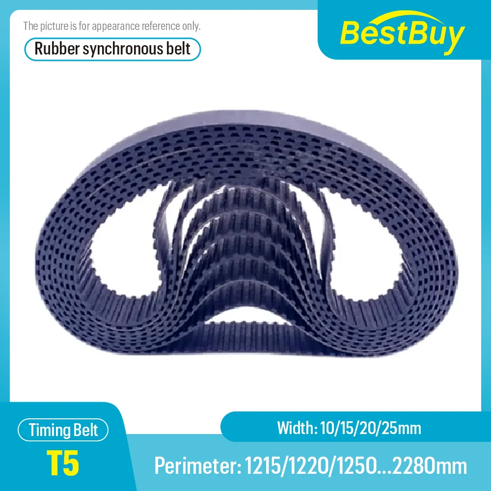 

T5 Rubber Closed Loop Timing Belt Width 10/15/20/25mm Perimeter 1215/1220-2280mm Pitch 5mm Trapezoidal Tooth Synchronous Belt