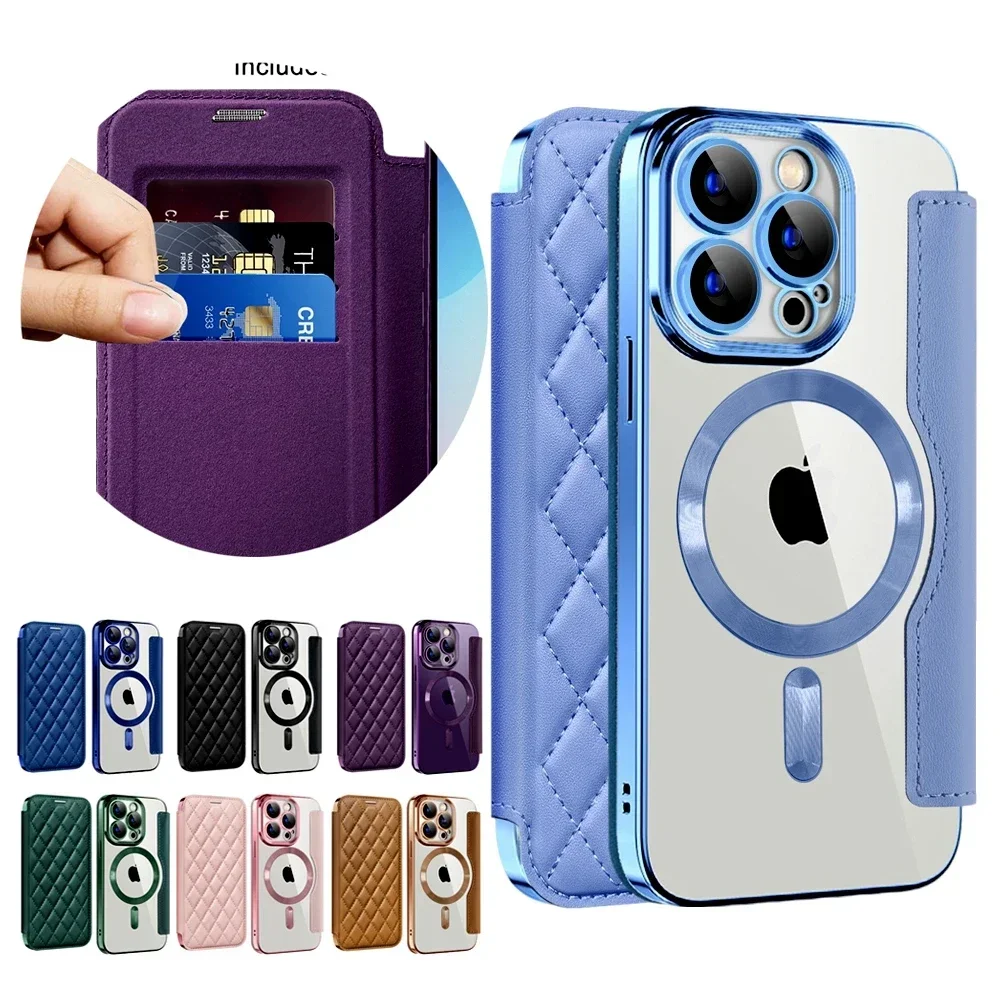 

Luxury Flip Wallet Leather Case for IPhone 16 15 14 Plus 13 12 11 Pro Max for Magsafe Magnetic Wireless Holder Charging Cover