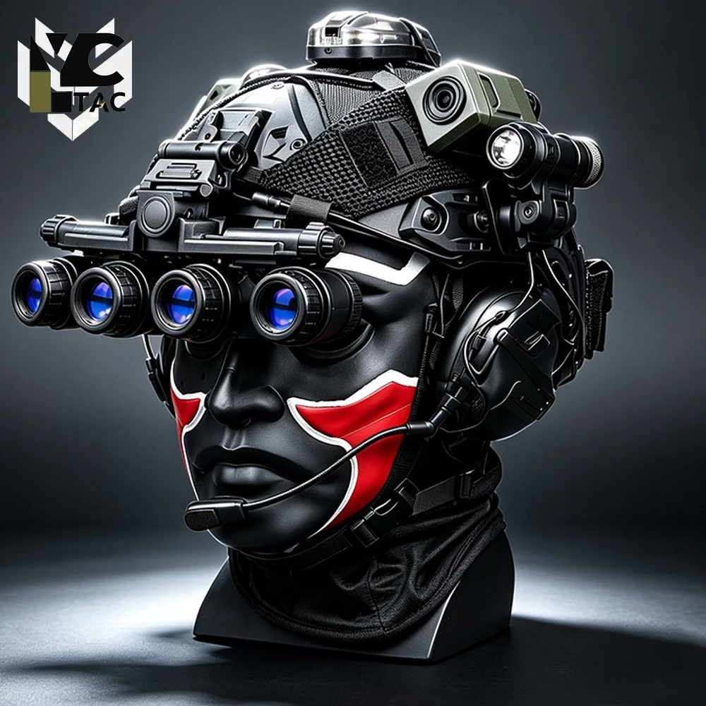 YCTAC Tactical Airsoft FAST Helmet Set with Headset Helmet Cover Mask Flashlight NVG Model for Paintball Combat Wargame Cosplay