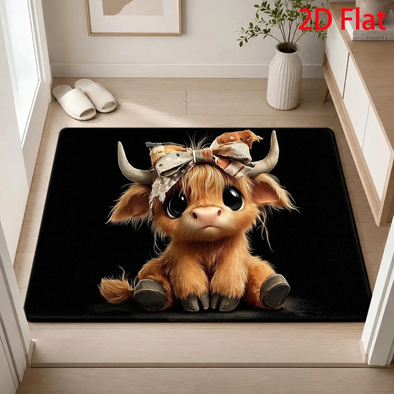 Christmas Highland Cow Doormat, Non‑Slip Entry Mat, Festive Cow Group Design for Holiday Porch Indoor Outdoor Home Ornament