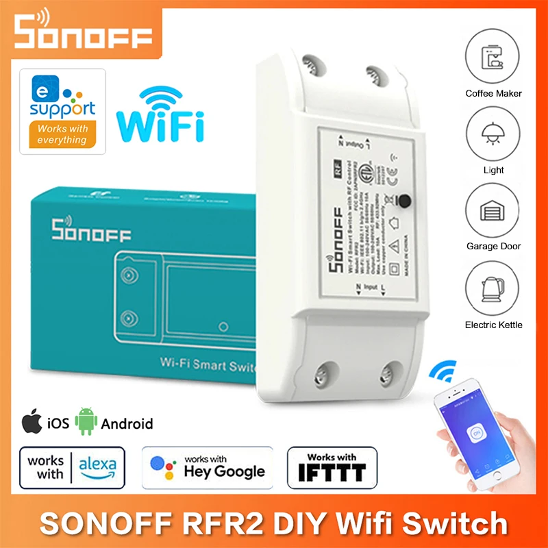 

SONOFF RFR2 Wifi DIY Smart Switch With RF Receiver eWelink APP Remote Control Switch Smart Home Works With Alexa Google Home