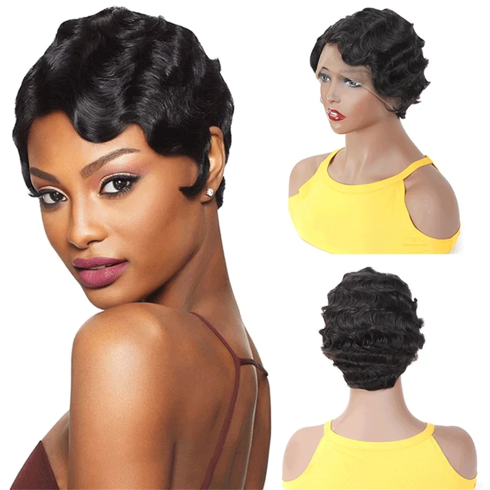 Kurze Bob Menschliches Haar Perücke 13x1 Pixie Spitze Perücke Für Schwarze Frauen Brasilianische Perruque Cheveux Humain Perücke Für frauen Menschliches Haar Prepluck