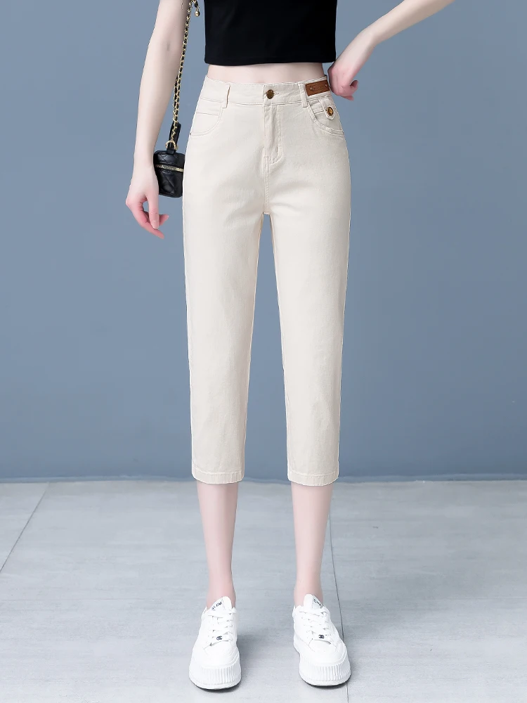 

High Waist Seven-Five Jeans Women's Summer Thin New Style Harlan Loose Casual Cotton Polyester Fiber Rectangular Body Type
