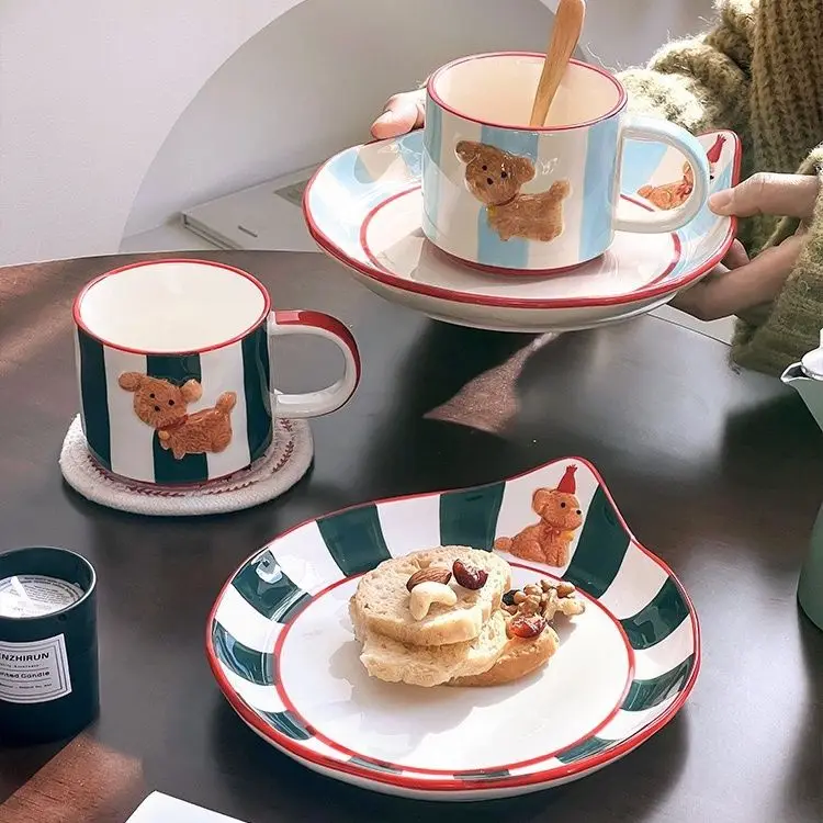 Korean Design Cute Hand-painted Dog Ceramic Coffee Cup Afternoon Tea Tableware Set High Aesthetic Value Mug Water Cups