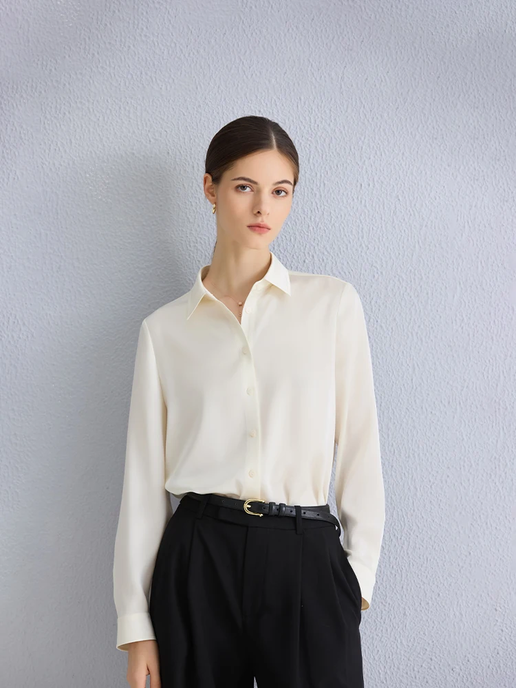 Elegant Long Sleeve Women's Shirt Triacetate Fabric Luxury Style Fashionable Old Money Aesthetic Breathable Moisture Wicking