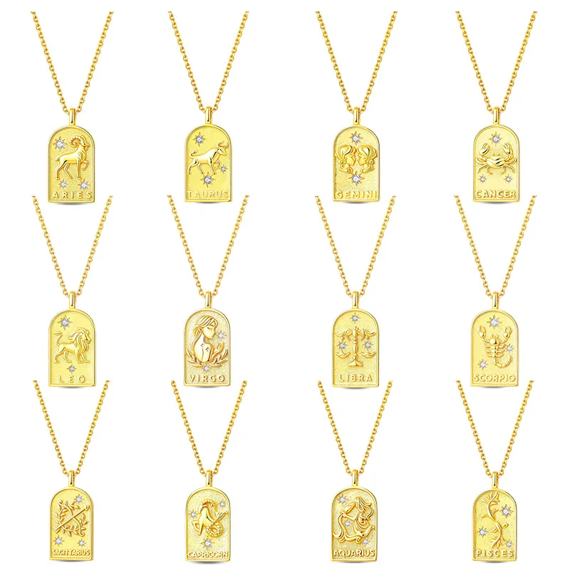 New 925 Sterling Silver Golden 12 Constellation Necklace For