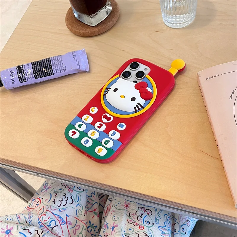 Phone Case for iPhone 17 Pro Max 16 15 14 13 Pro 12 Pro Max 3D Cartoon Hello Kitty Retro Phone Stereoscopic Soft Silicone Cover
