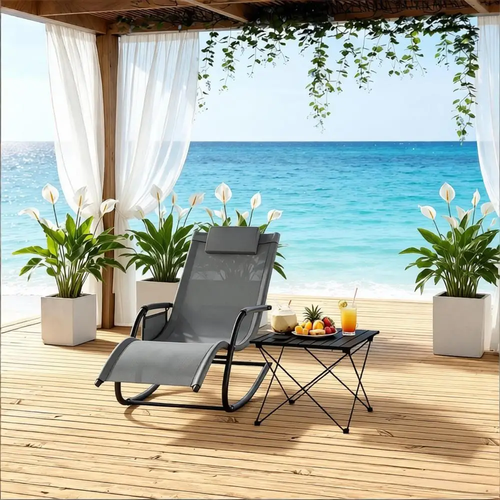 Sillón reclinable de jardín con bolsillo lateral, silla curva para exteriores, solo silla reclinable