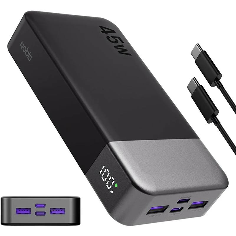 NOBIS Power Bank 45W 20000mAh Caricatore Portatile Batteria a Ricarica Rapida 2*USB-C e 2*USB-A Display Digitale Compatibile con iPhone 18/17/16/15/14/13 Samsung S26/S25/S24/S23