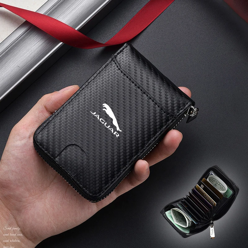 Llavero de cuero para coche, cartera para hombre, bolsa de almacenamiento para tarjetas y billetes para Jaguar XF XJ XFR XKR S-Type F-Type X-Type F-Pace