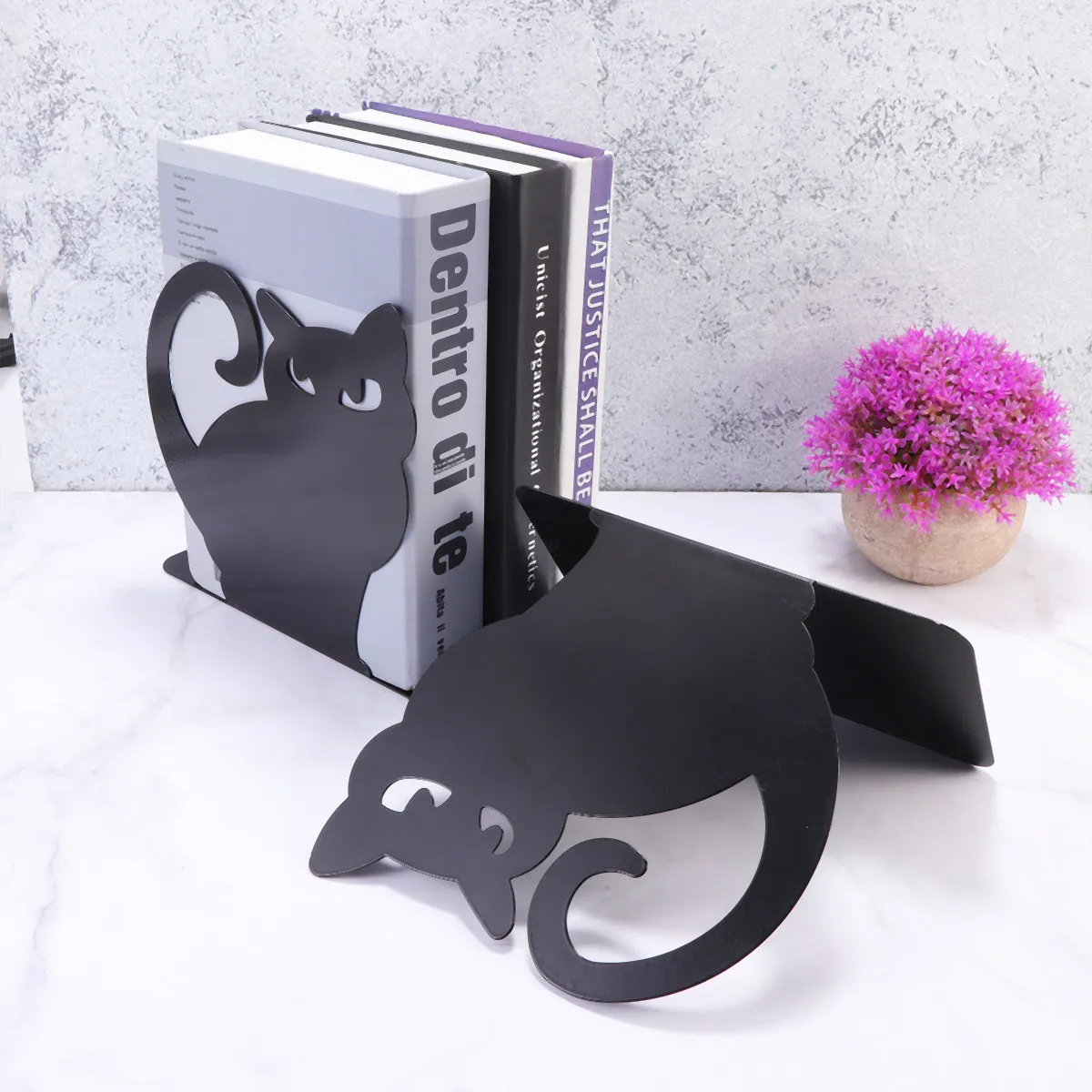 

2 шт. черные металлические подставки для книг в форме кошек, прочные, для декора полок в кабинете, держатели для книг, решение для организации хранения