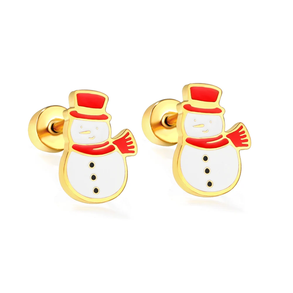 LUXUSTEEL 316L Surgical Steel Earrings Golden Plated Christmas Tree Snowman And Cute Cartoon Duck Stud Earrings Women Girl