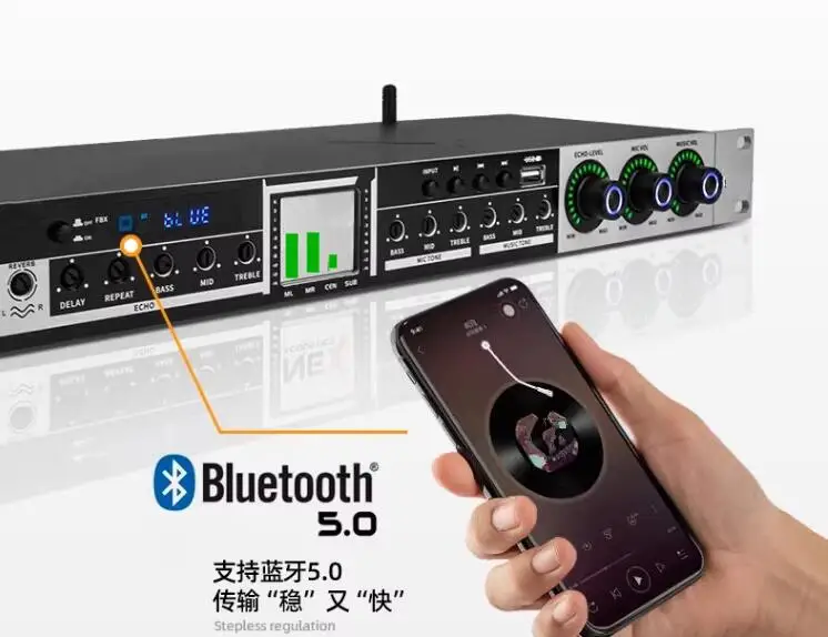 

KX800 remote control dual reverb anti howling Bluetooth fiber coaxial AUX input effector KTV reverb karaoke home preamplifier