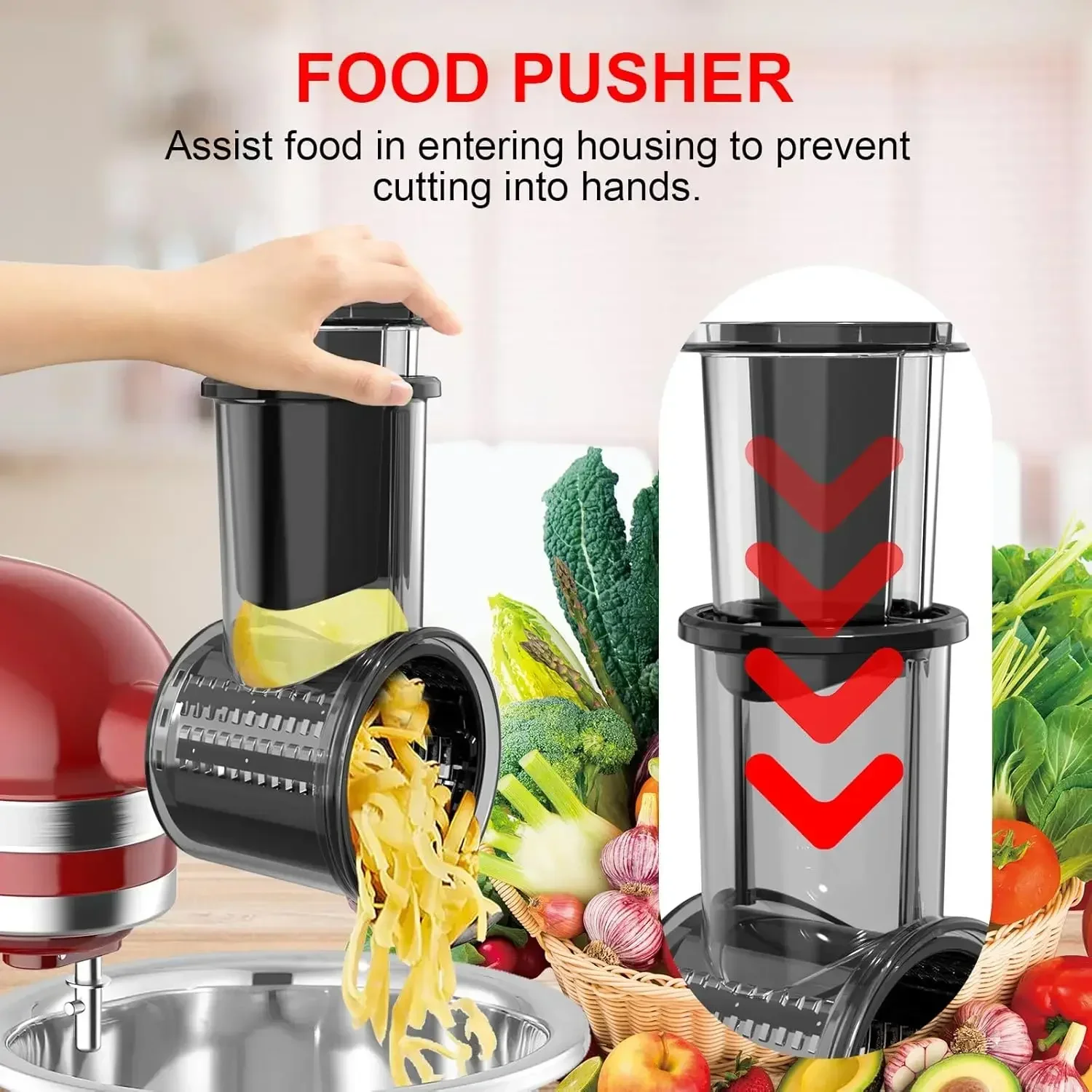 FirmHome StoreSlicer Shredder Attachment For KitchenAid Stand Mixer With 5 Blades, Large Feed Chute Cheese Grater Attachment - view 4