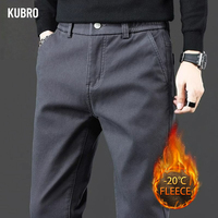 Men's Autumn Winter Fleece Fluff Thicken Thermal Casual Pants Men Business Straight Elastic Thick Cotton Trousers Male Versatile