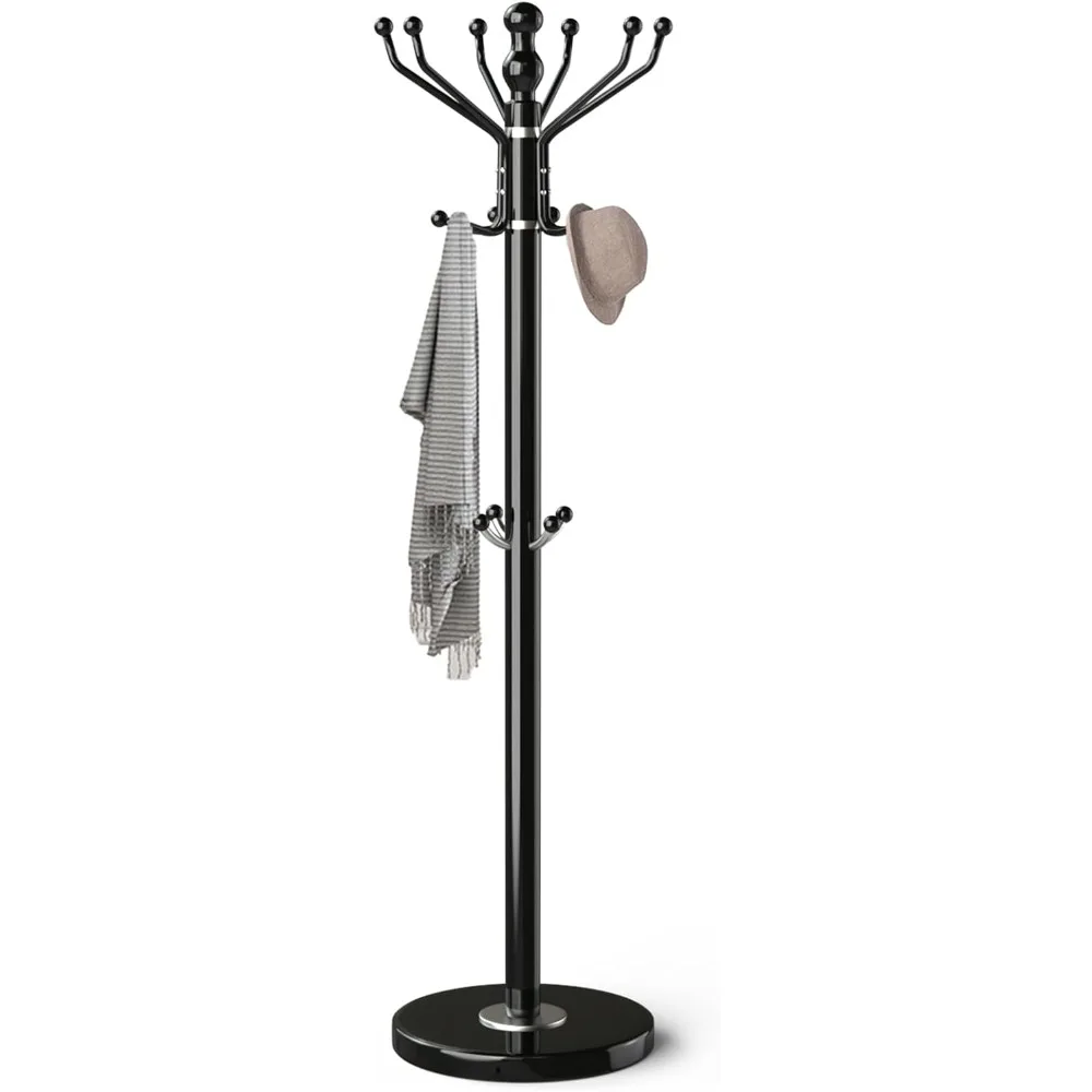 Coat Rack with Natural Marble Base, Metal Freestanding Coat Rack with 16 Hooks, Sturdy Coat Rack Stand for Hanging Scarf, Bag