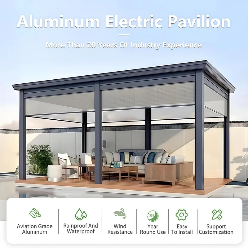 Motorized Aluminum Gazebo with App Controlled Louvered Roof & Weather Sensor Garden Patio Outdoor Leisure