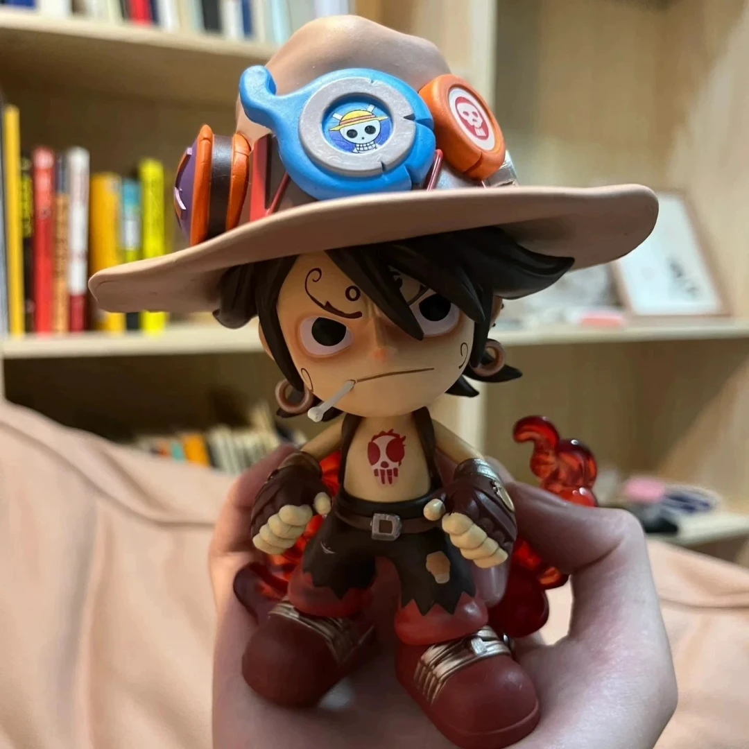 Ein stück gk q-version modell kindheit affe. d. luffy und cowboy kleidung portgas. d. ace trend ige anime statuen und modell verzierungen