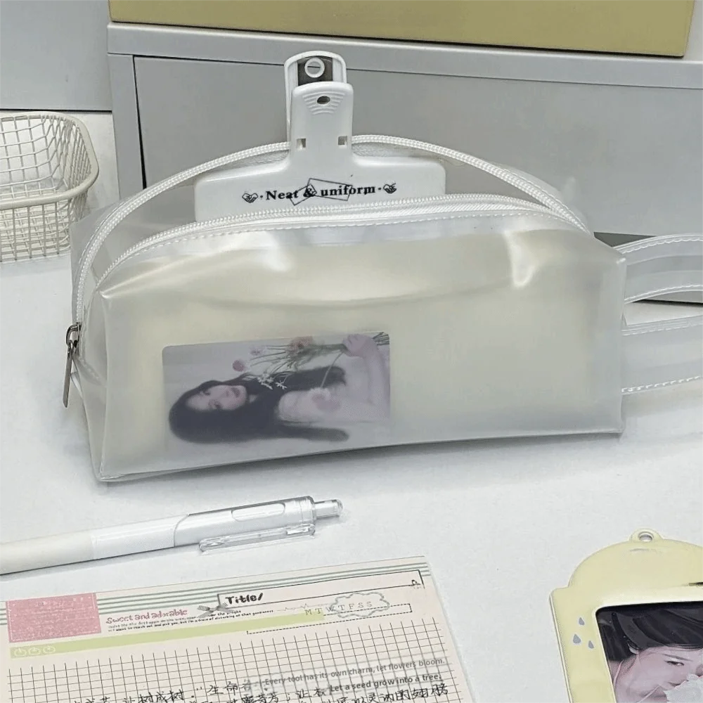 INS Sea Salt Cheese Pen Bag Large Capacity Removable Stationery Bag Translucent Portable Pencil Case Students Use