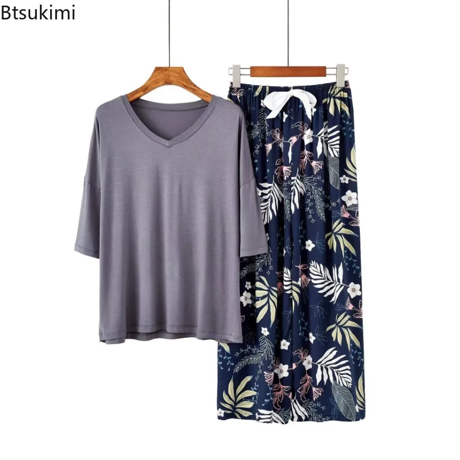 2026 السيدات الصيف مشروط القطن منامة دعوى بسيطة الأزهار بيجامة مجموعات النساء قصيرة الأكمام بلوزات وسراويل قطعتين مجموعة Homewear #3
