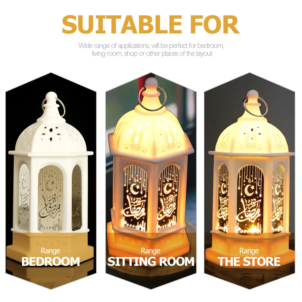 2Pcs Ramadan Moroccan Style Lantern Vintage LED Decorative Lantern Light for Eid Mubarak Home Patio Wedding Party