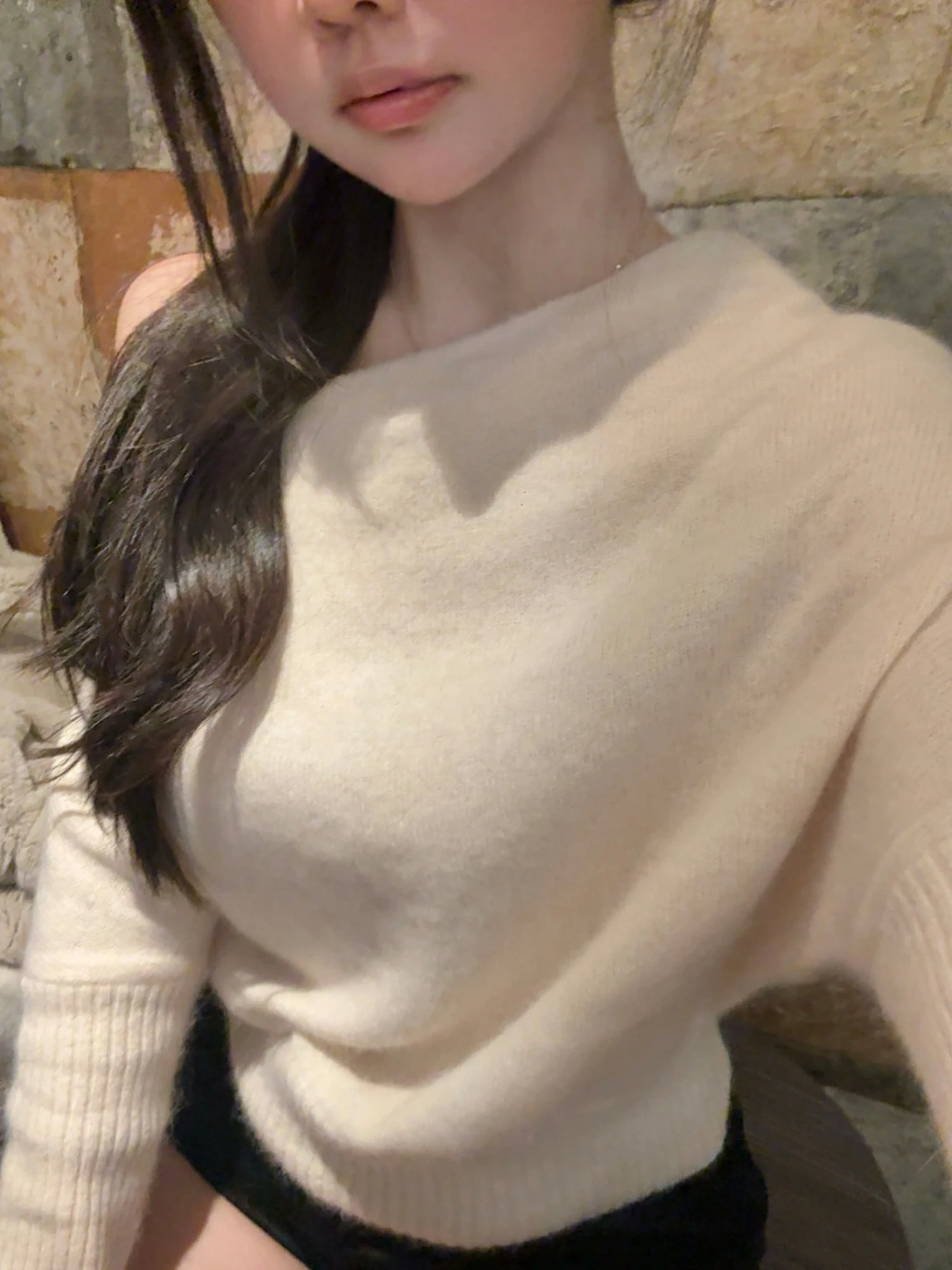 

Зимний свитер Eleven Girl LiIi F Line Pure Desire Slope Shoulder с капюшоном из ангорского кроличьего меха, свободного кроя, с длинными рукавами