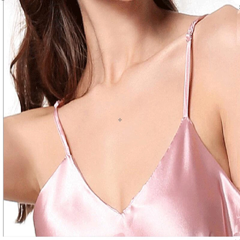 Satin Nightshirts Pink Silk Nightdress V Neck Adjustable Spaghetti Strap Long Slip Dress Cami Sleep Dress Nightgown Sleepwear