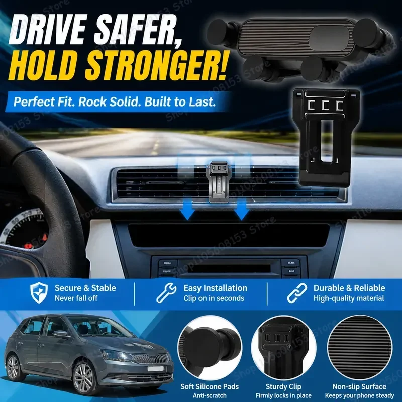 For Skoda Fabia 2015 2016 2017 2018 2019 2020 Clip On Phone Holder Adjustable Car Mount Stable No Vibration Dashboard