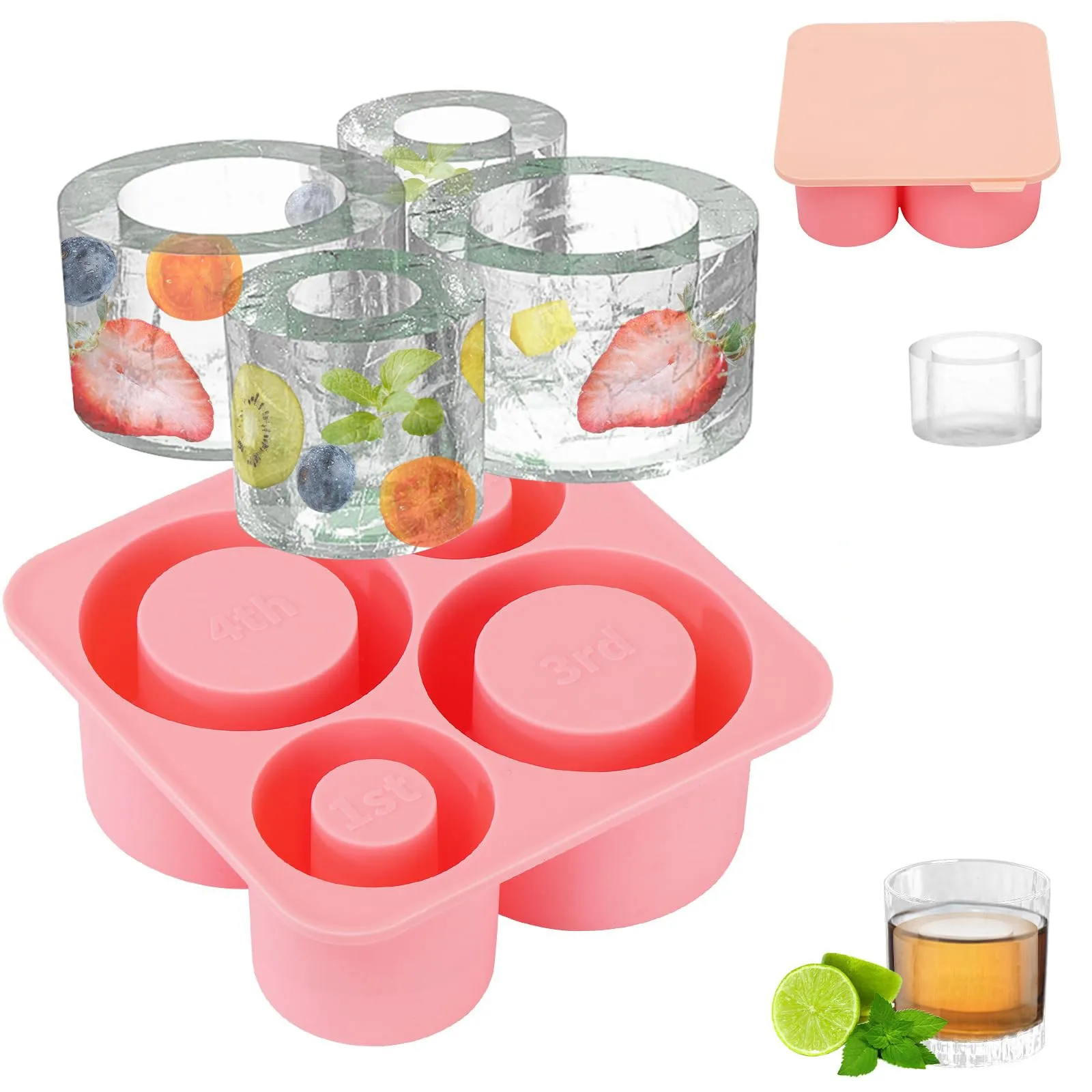 

Premium 4 Compartment Silicone Ice Cube Tray Quick For Home Gatherings & Drinks And Ice Glasses