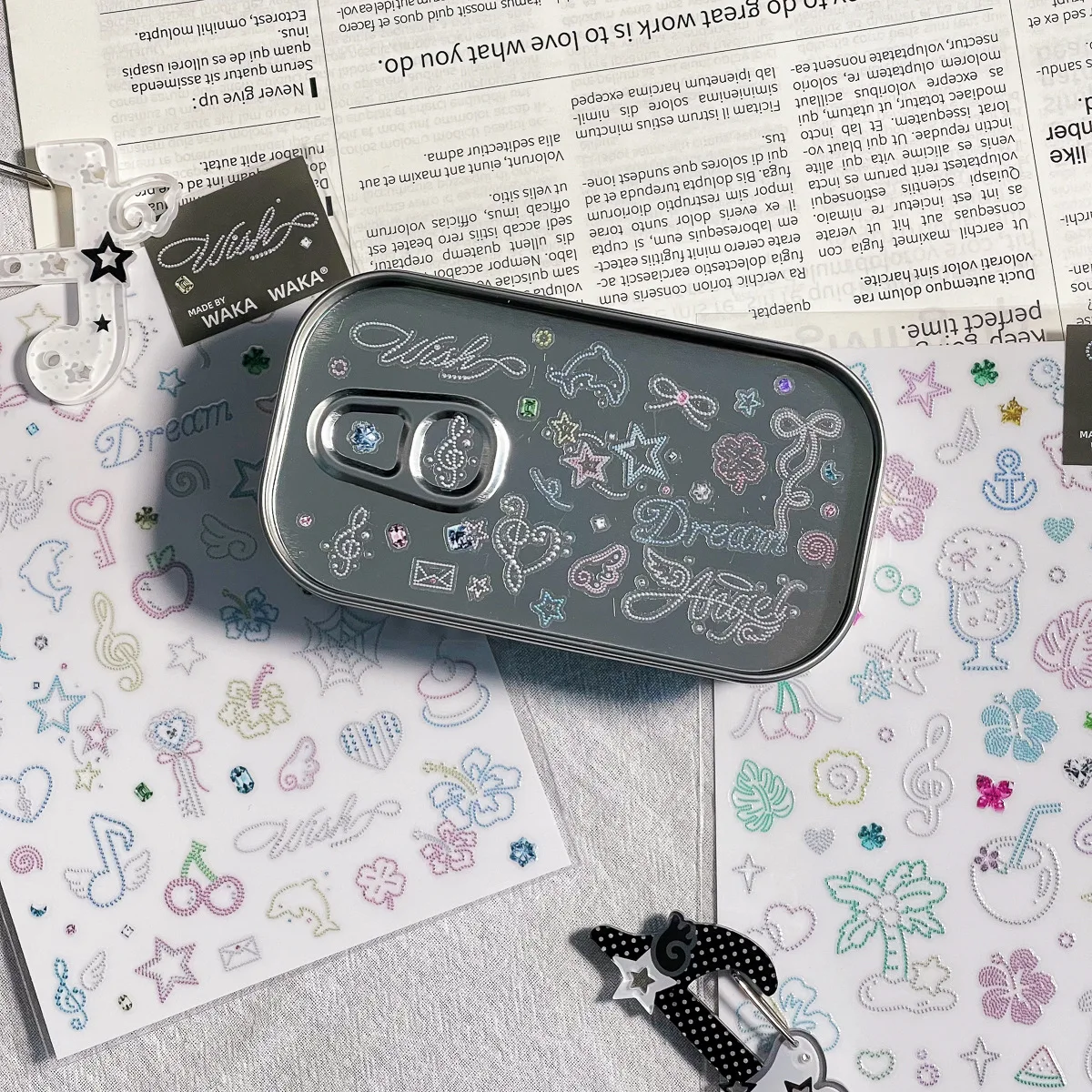 Kawaii Kpop Fotokarten-UV-Transferaufkleber Spitzen-Glitzer-Sticker für Tagebuch, Handyhülle, Scrapbooking, Deko-Aufkleber