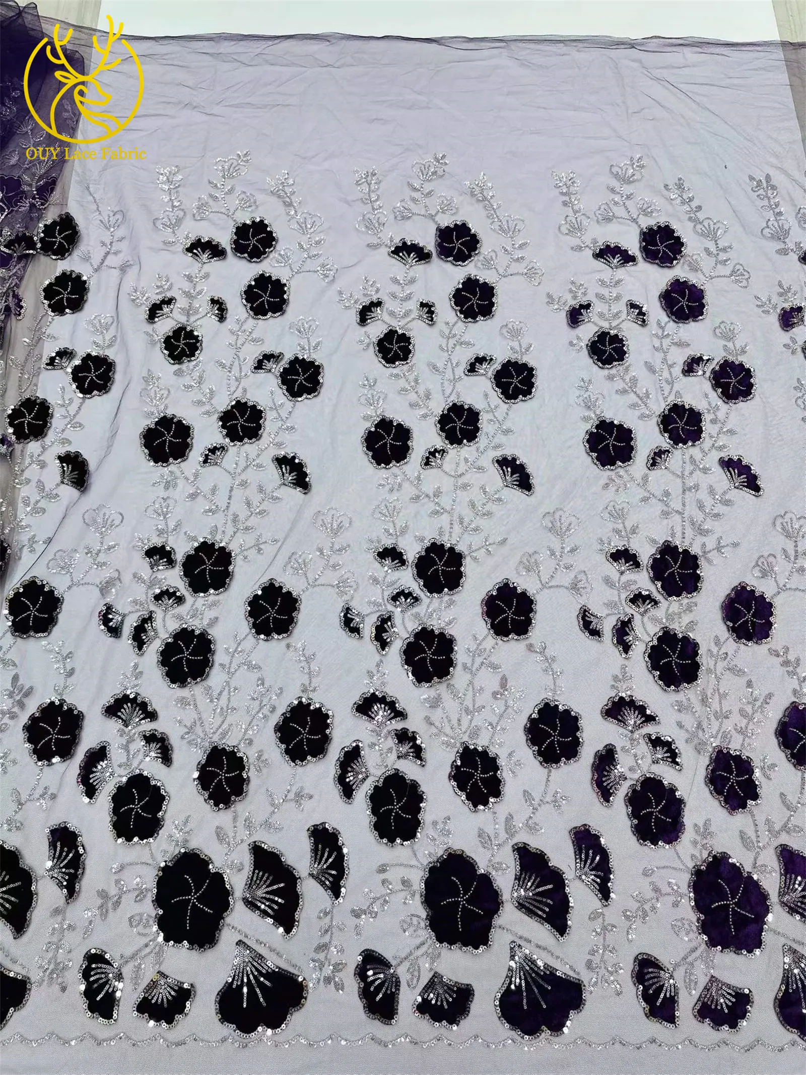 2026 Neuer Stil Afrikanischer Samt-Stickerei-Pailletten-Spitzenstoff Französischer Mesh-Tüll-Spitzenstoff für nigerianische Hochzeitskleider – Detail 20