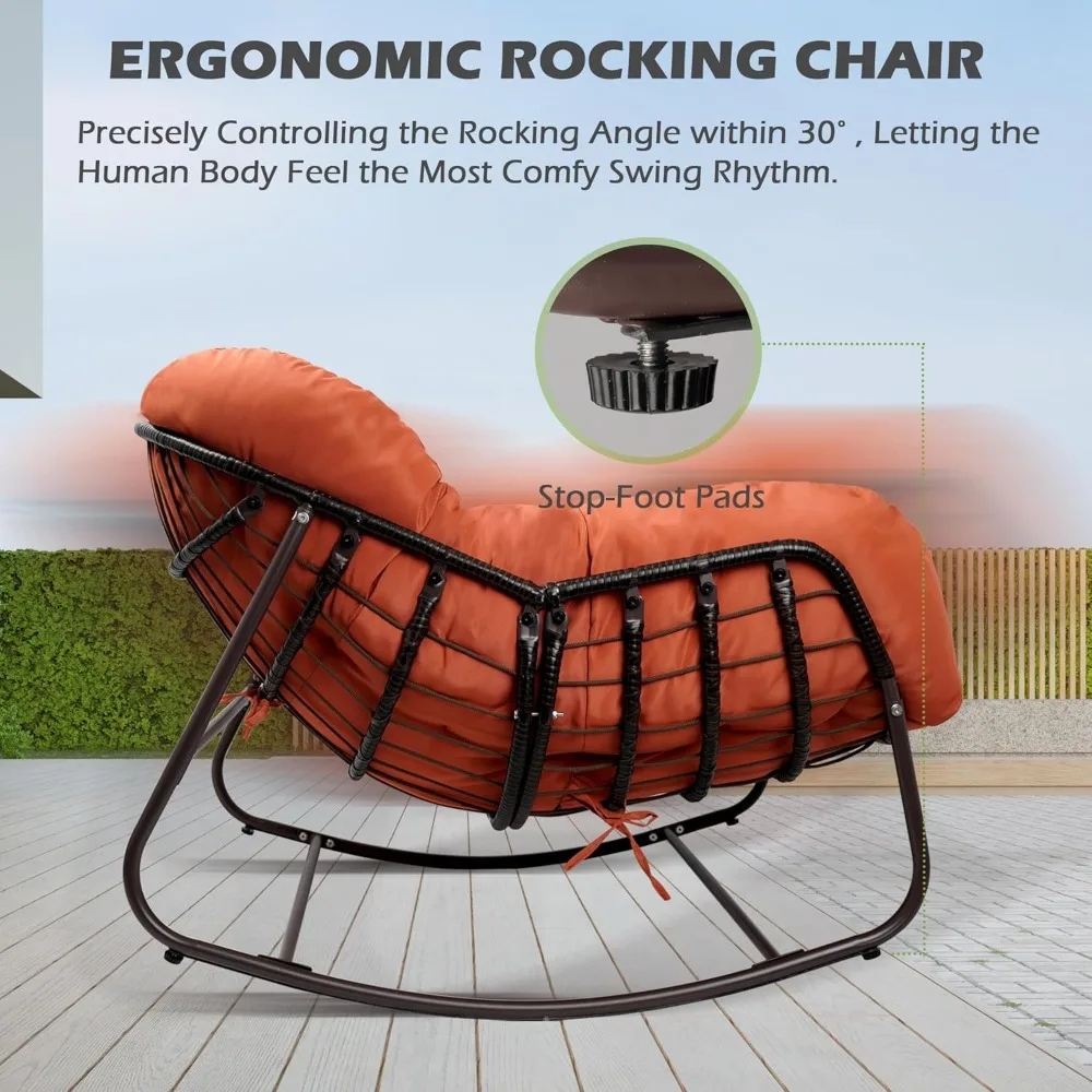 كرسي هزاز كبير الحجم على شكل بيضة مع وسادة وإطار للاستخدام الداخلي والخارجي #3