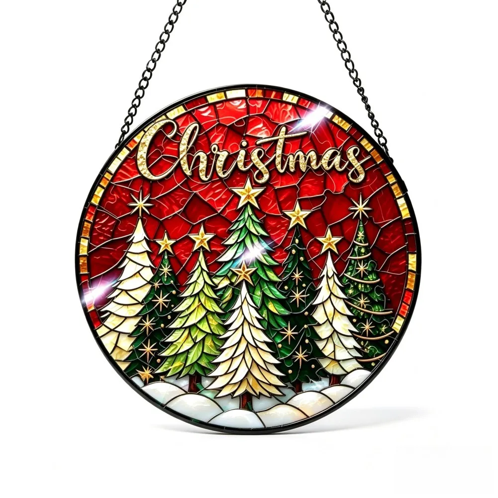 20cm Glass Sun Catcher Santa Design Window Hanging Decor Stained Glass for Living Room Bedroom Kitchen Home Interior