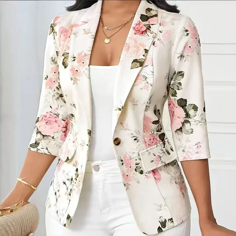 Outerwears Women Jackets 2026 Fashion Notched Collar Women Jacket Elegant Black Print Jacket Coat Women Chaquetas De Mujer Q5330