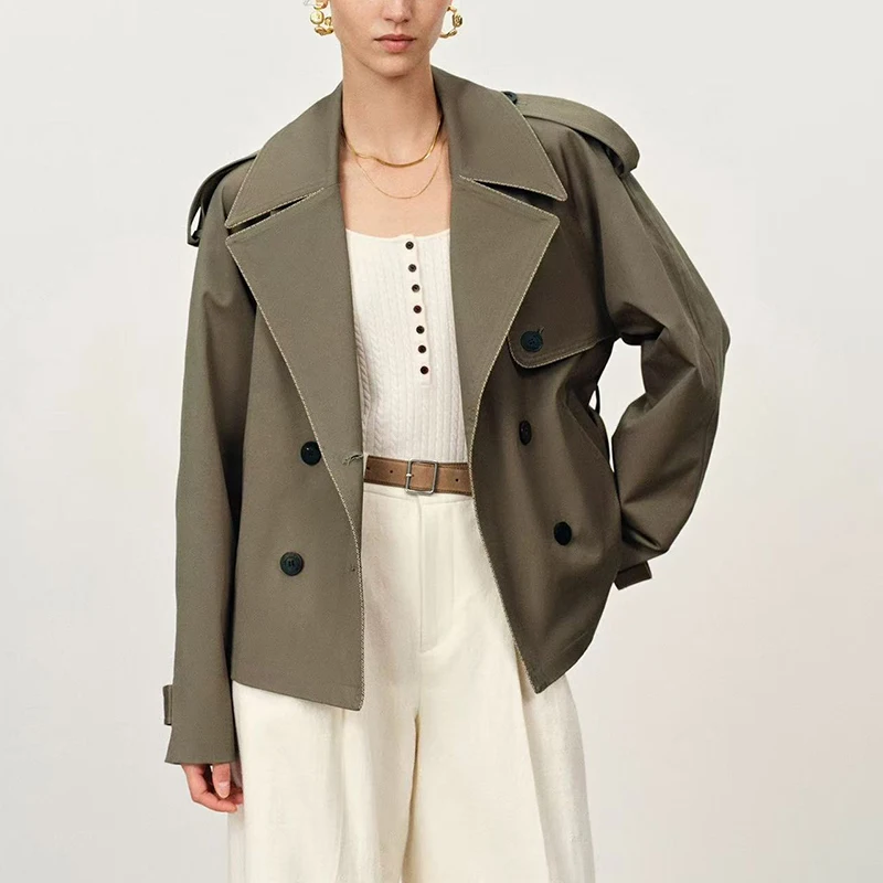 

Элитная женская ветровка из хлопка в клетку цвета хаки в ретро-стиле, осенняя новинка, модное премиум-пальто для женщин