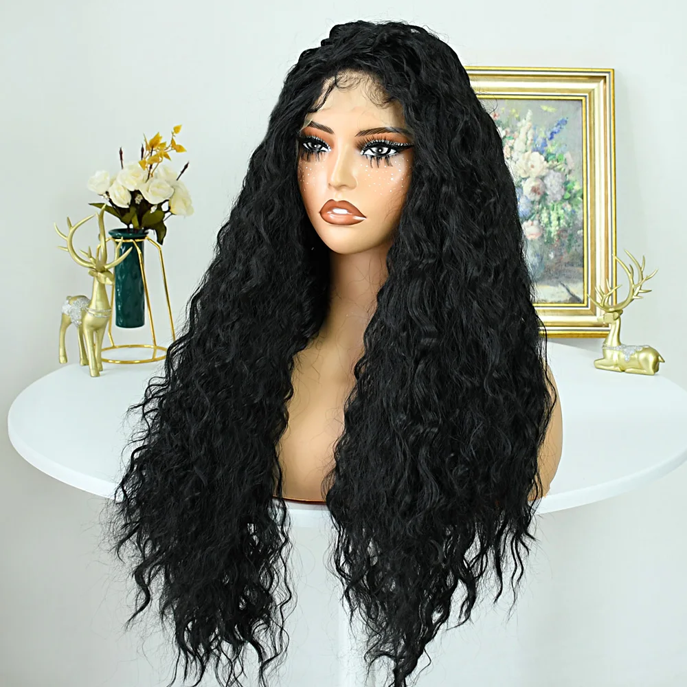 30 pollici onda profonda Culry HD trasparente parrucche frontali in pizzo prepizzicate onda d'acqua nera 13x4 anteriore in pizzo parrucche sintetiche de mujer