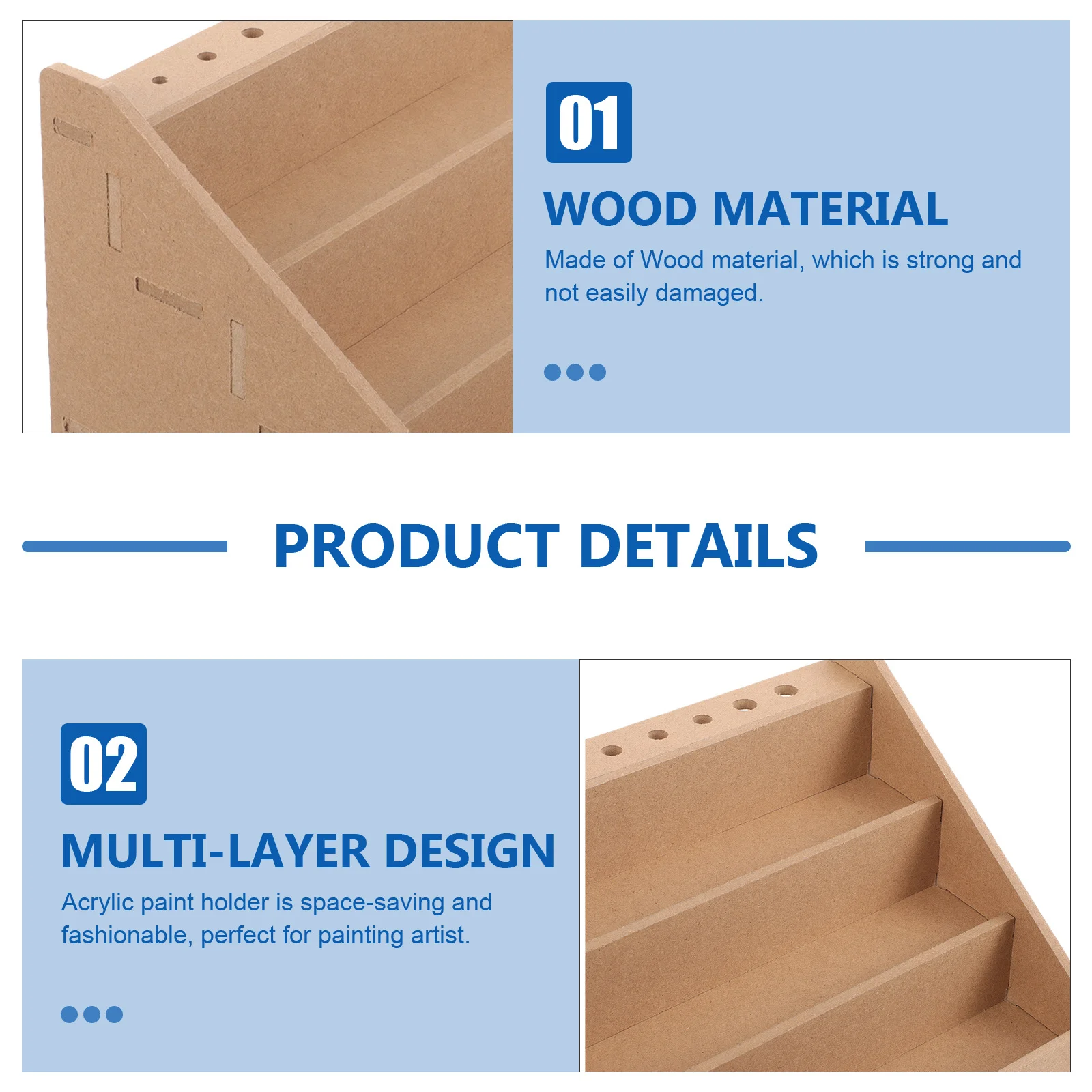 

Wooden Paint Rack Pigment Stand Acrylic Paint Bottle Organizer Brush Storage Slots Desktop Craft Storage