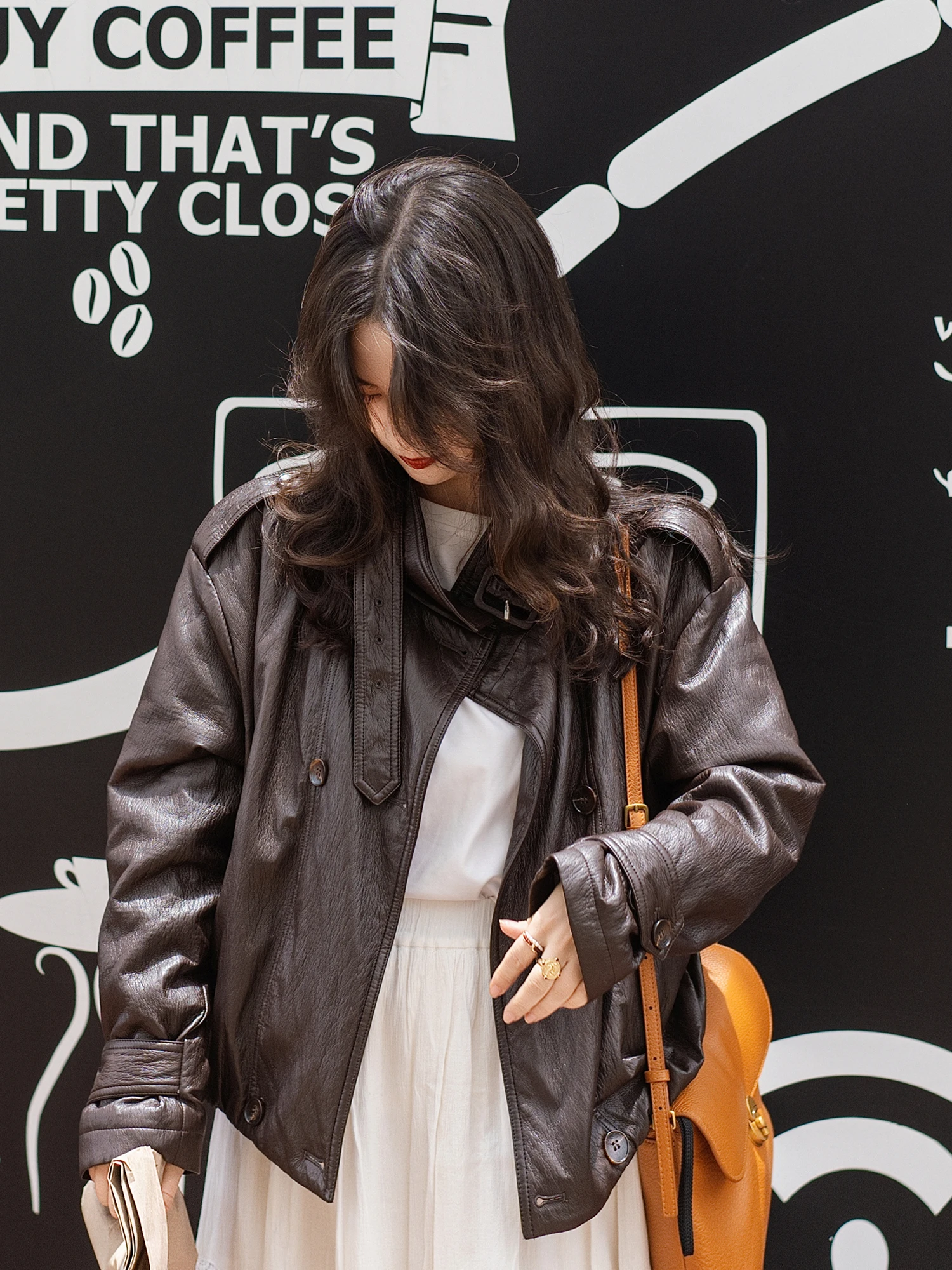 Apipedr Casual Sle Loose Fit Stand Collar PU Leather Jaet Versatile Outerwear Eco-friendly Faion for Young Women